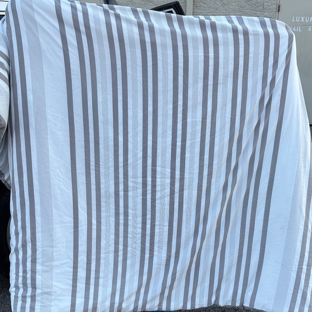 Striped White and Gray Blanket